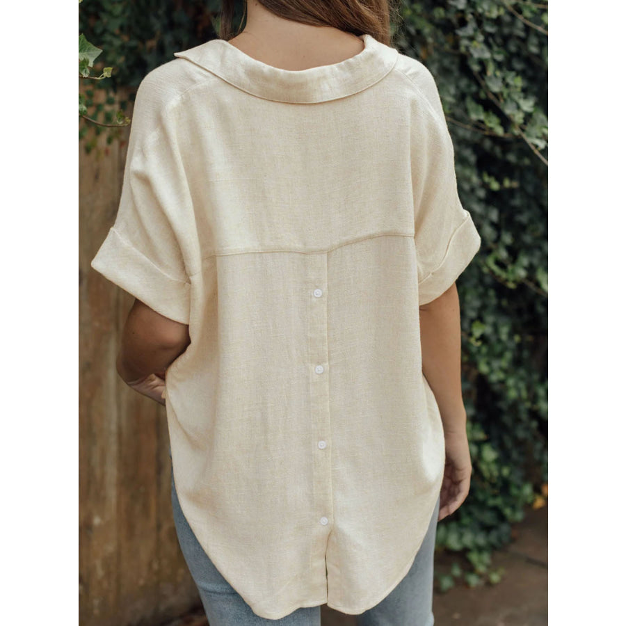 Johnny Collar Half Sleeve Blouse Beige / S Apparel and Accessories