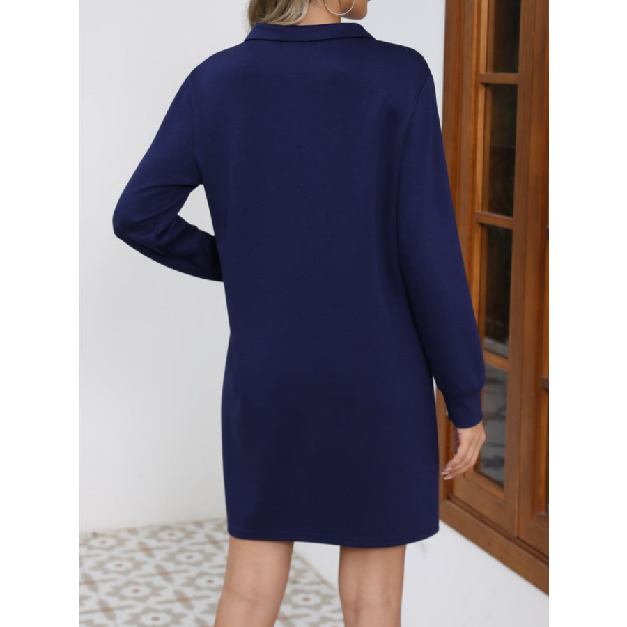 Johnny Collar Long Sleeve Dress Indigo / S Apparel and Accessories