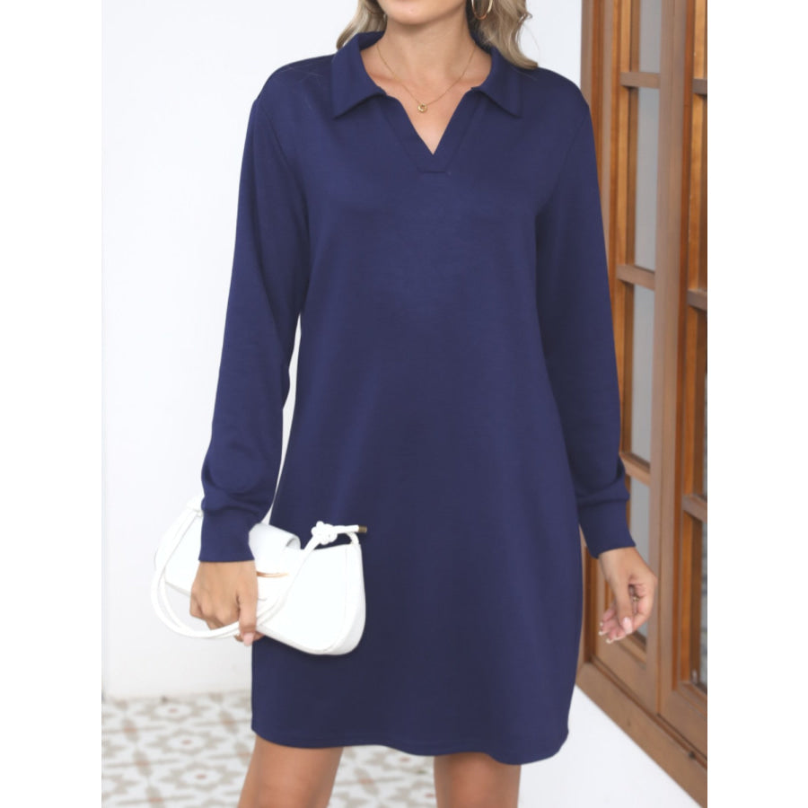 Johnny Collar Long Sleeve Dress Indigo / S Apparel and Accessories