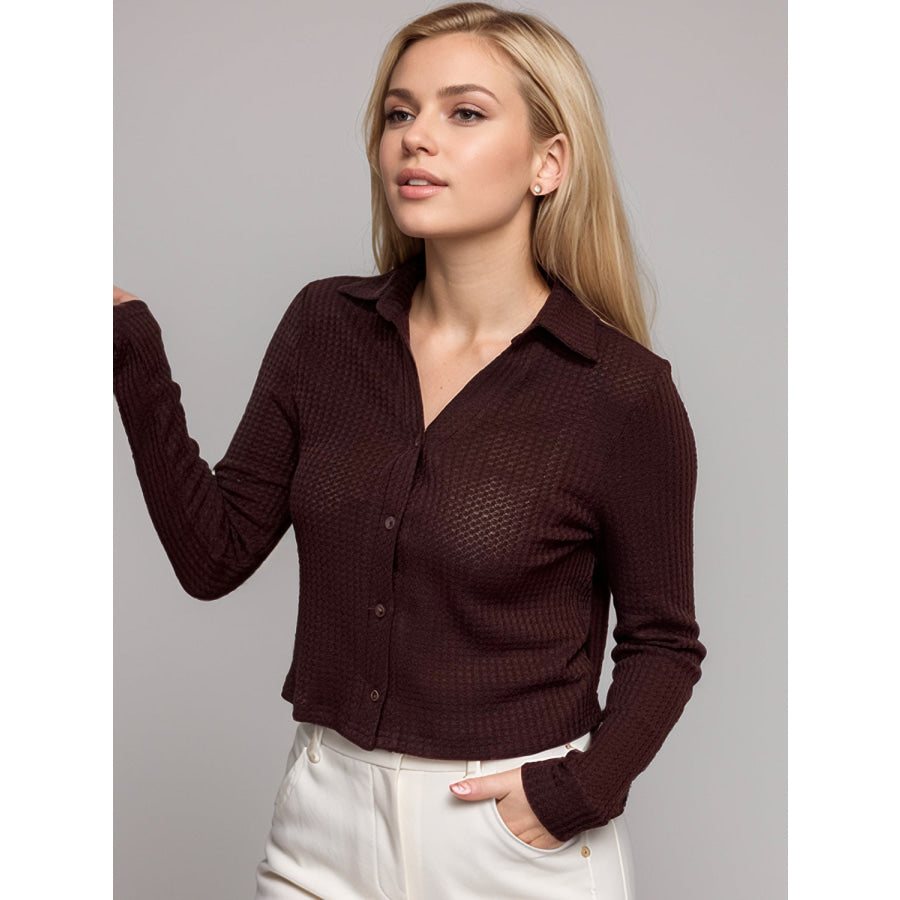 Johnny Collar Long Sleeve Knit Shirt Dark Brown / S Apparel and Accessories