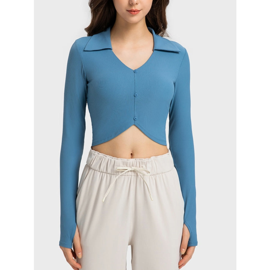 Johnny Collar Long Sleeve Sports Top Misty Blue / 4