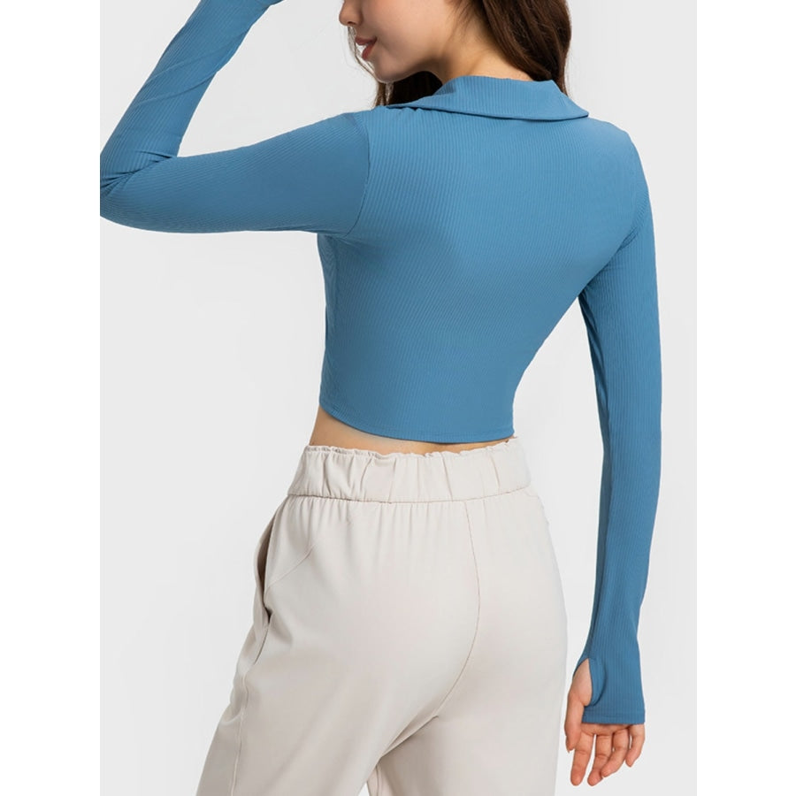 Johnny Collar Long Sleeve Sports Top Misty Blue / 4