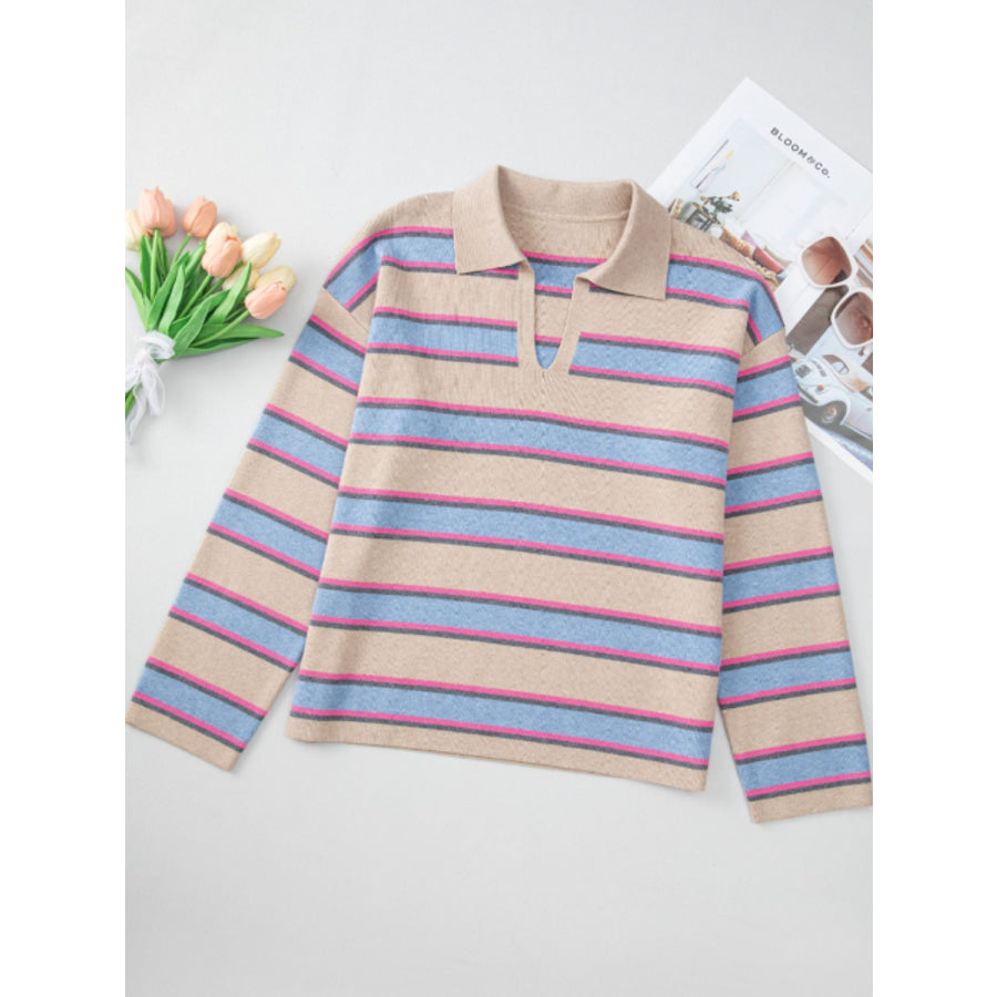 Johnny Collar Long Sleeve Stripe Sweater Apparel and Accessories