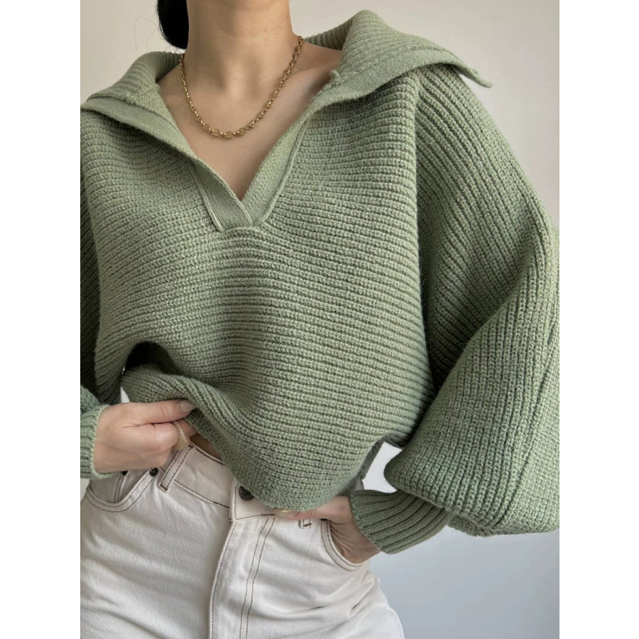 Johnny Collar Long Sleeve Sweater Apparel and Accessories