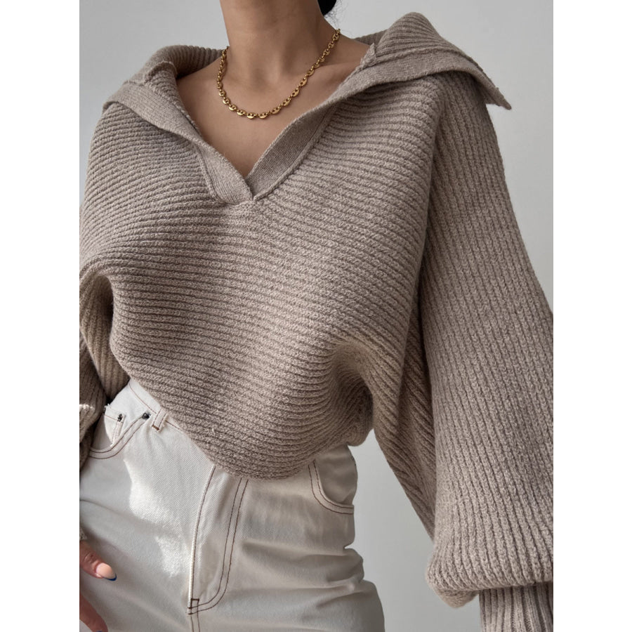 Johnny Collar Long Sleeve Sweater Apparel and Accessories