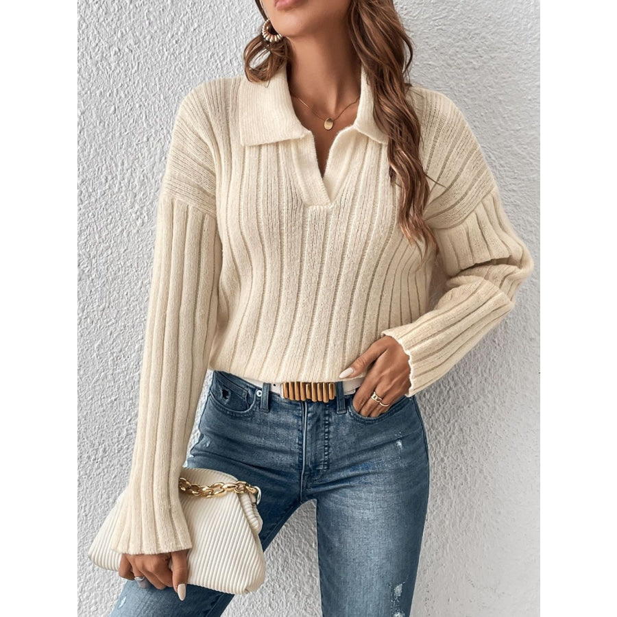 Johnny Collar Long Sleeve Sweater Apparel and Accessories