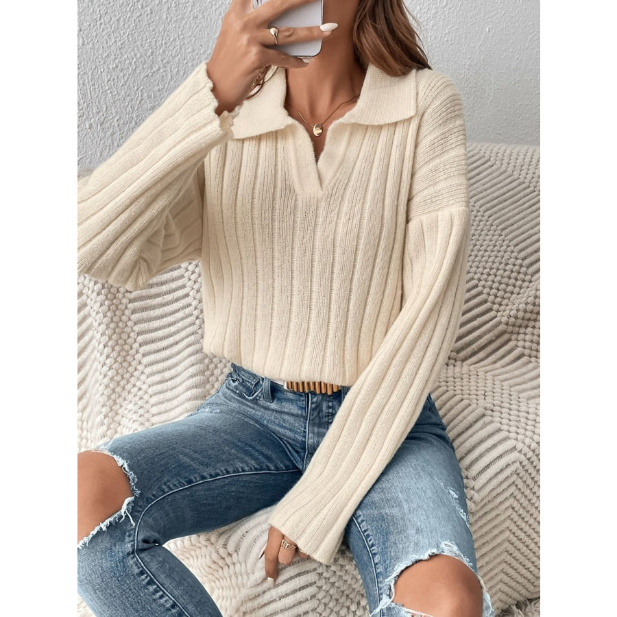 Johnny Collar Long Sleeve Sweater Apparel and Accessories