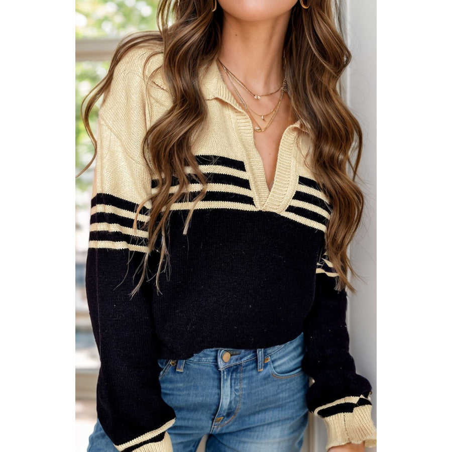 Johnny Collar Long Sleeve Sweater Apparel and Accessories