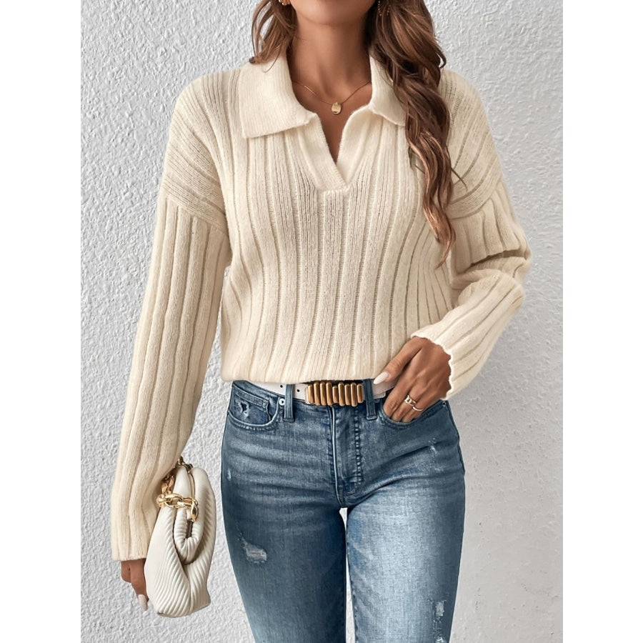 Johnny Collar Long Sleeve Sweater Apparel and Accessories