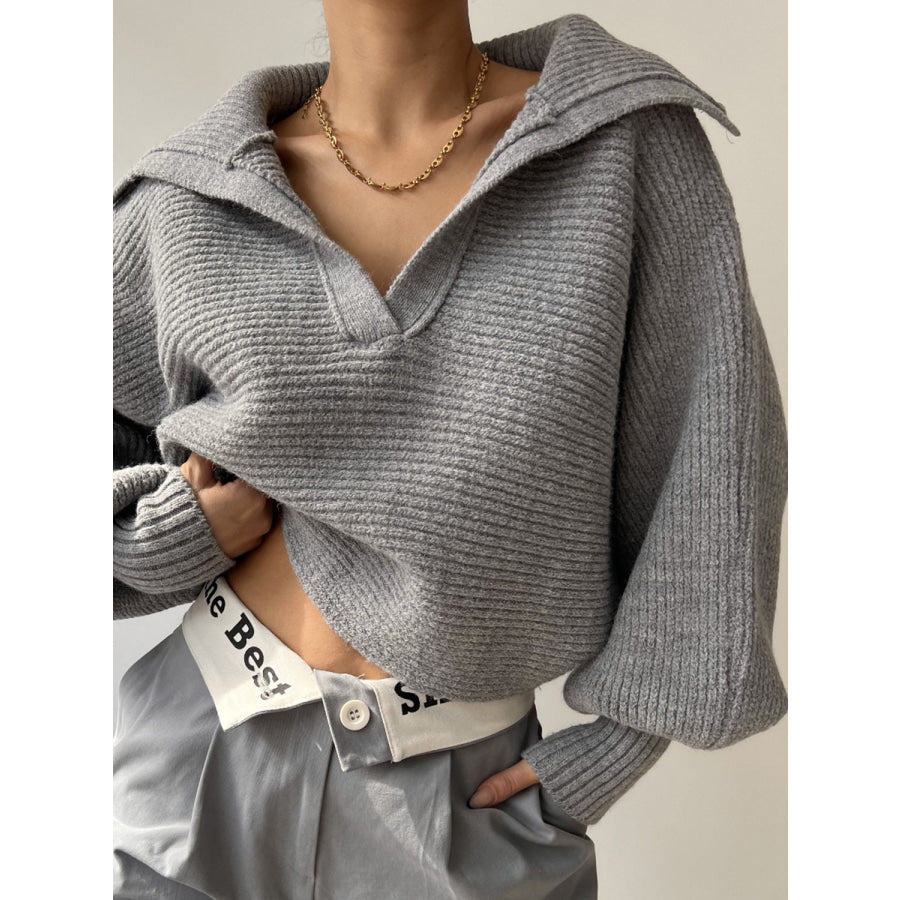 Johnny Collar Long Sleeve Sweater Apparel and Accessories