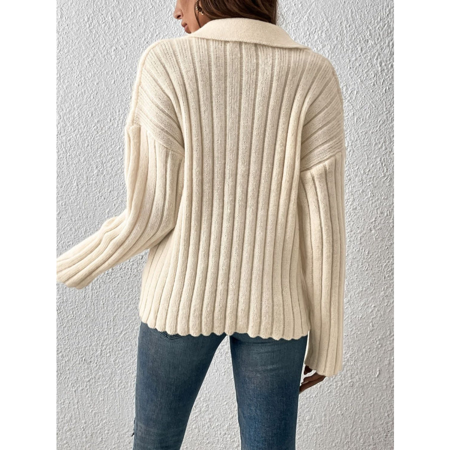 Johnny Collar Long Sleeve Sweater Apparel and Accessories