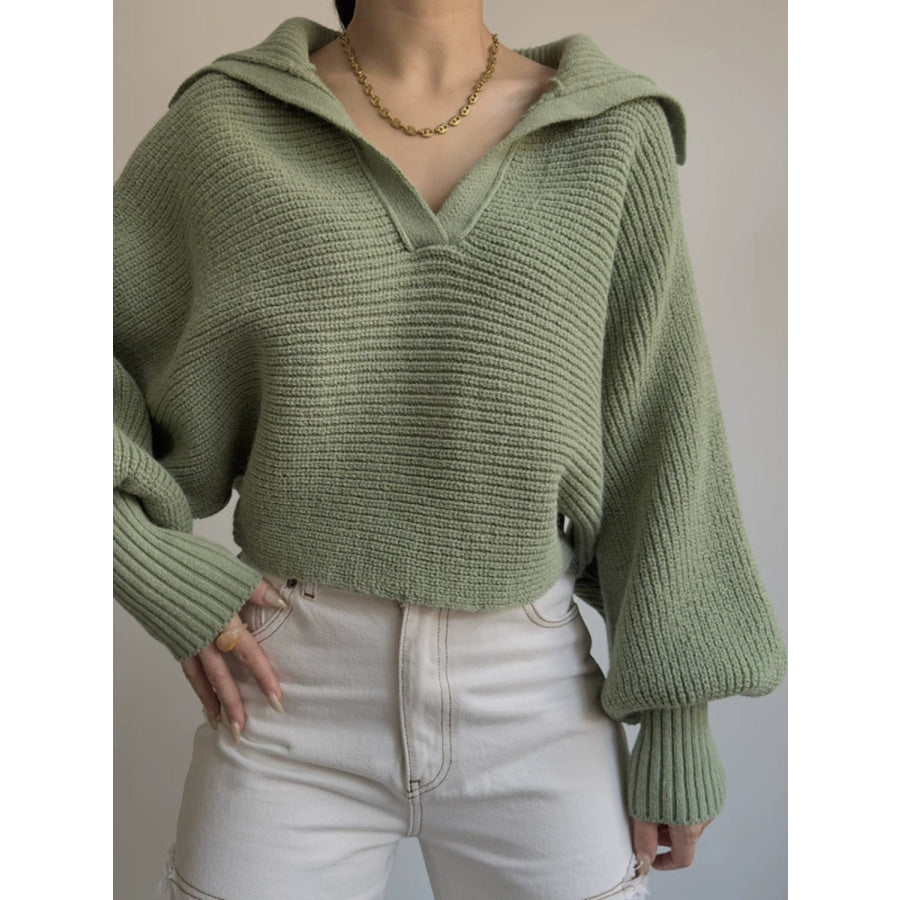 Johnny Collar Long Sleeve Sweater Army Green / S Apparel and Accessories