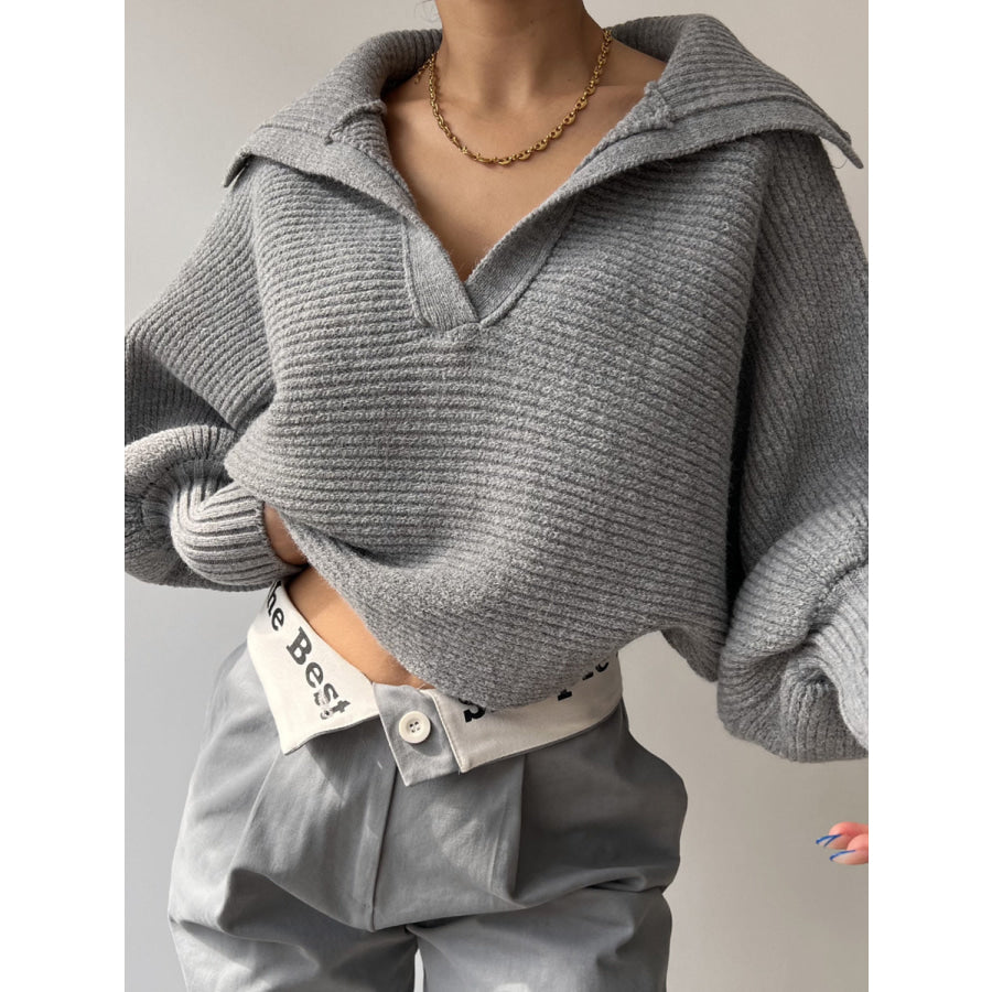 Johnny Collar Long Sleeve Sweater Gray / S Apparel and Accessories