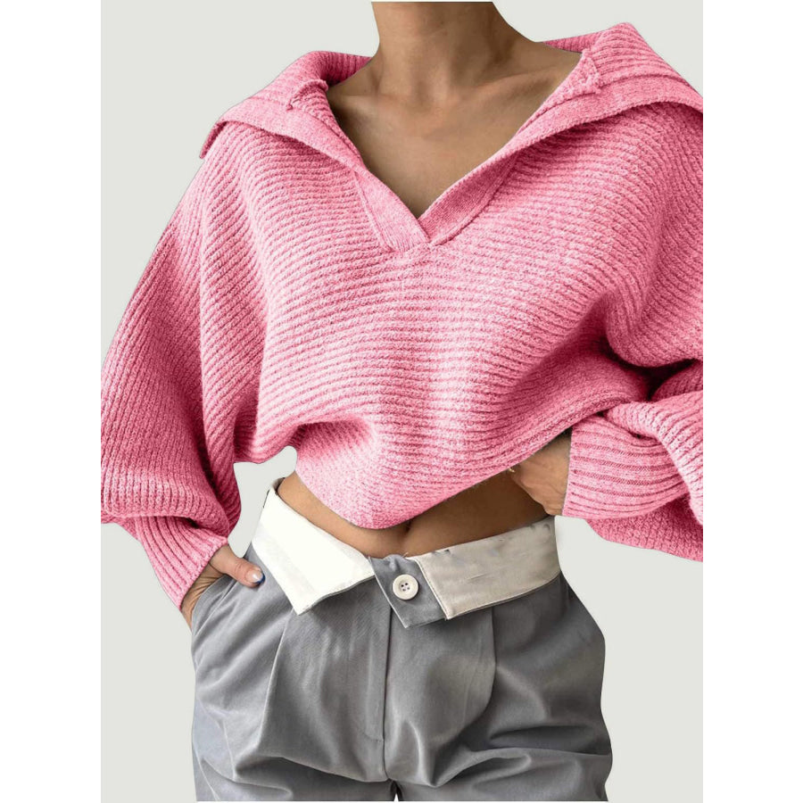 Johnny Collar Long Sleeve Sweater Pink / S Apparel and Accessories