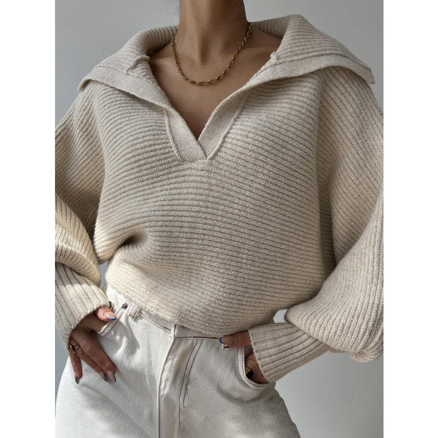 Johnny Collar Long Sleeve Sweater Tan / S Apparel and Accessories