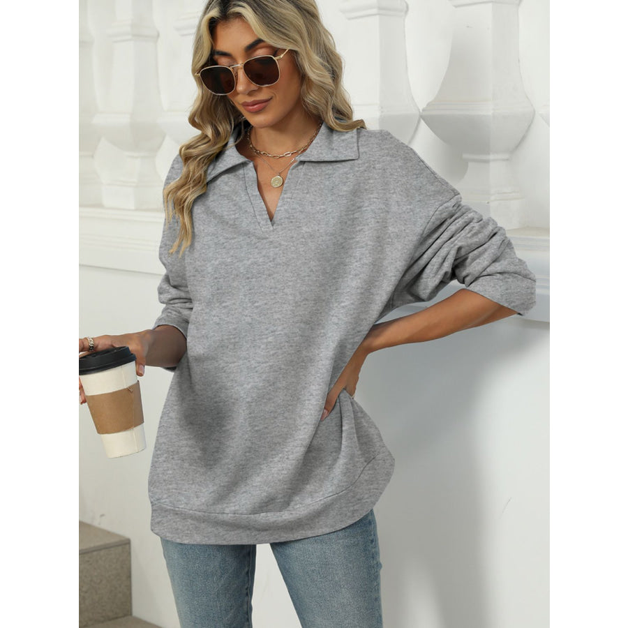 Johnny Collar Long Sleeve Sweatshirt Apparel and Accessories