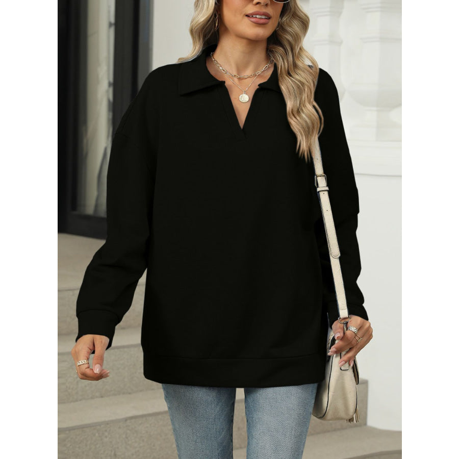 Johnny Collar Long Sleeve Sweatshirt Apparel and Accessories