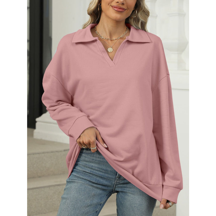 Johnny Collar Long Sleeve Sweatshirt Apparel and Accessories