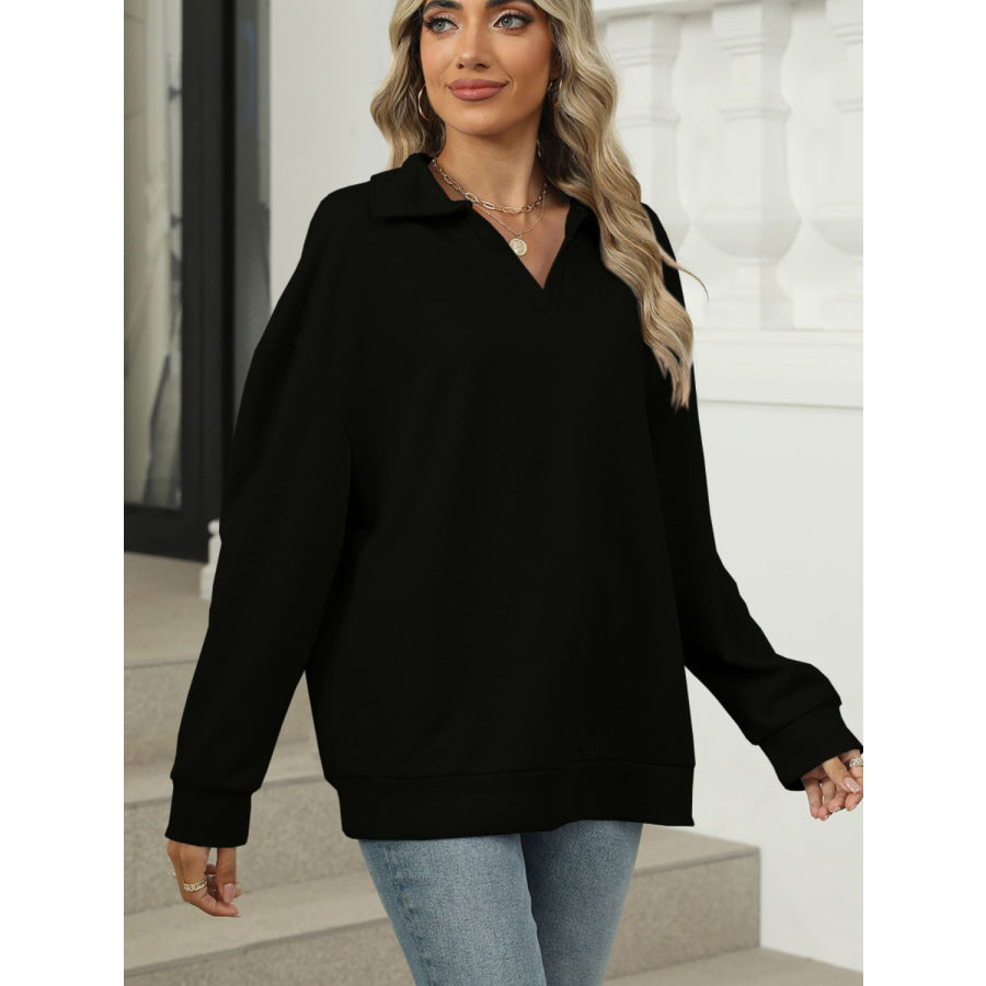 Johnny Collar Long Sleeve Sweatshirt Apparel and Accessories