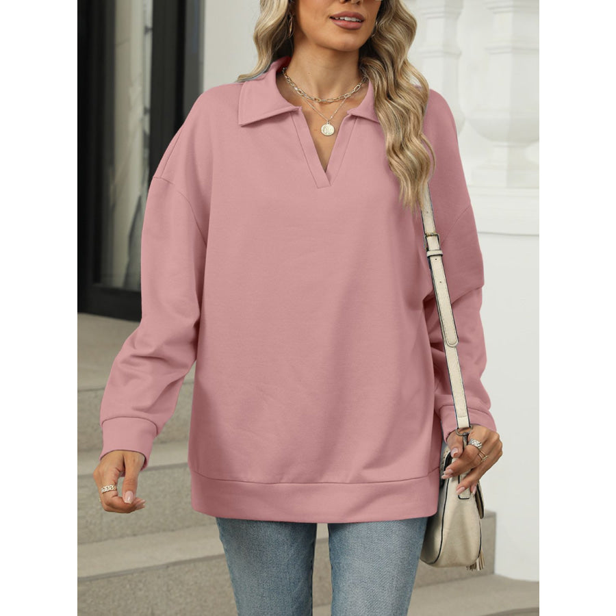 Johnny Collar Long Sleeve Sweatshirt Dusty Pink / S Apparel and Accessories