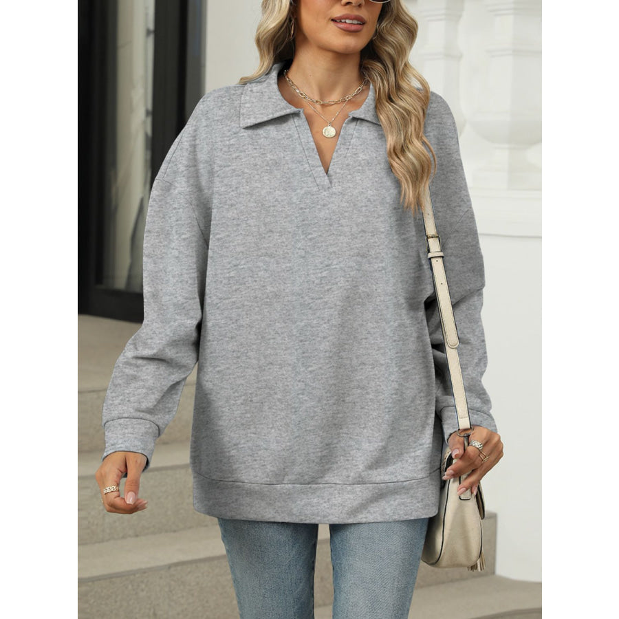 Johnny Collar Long Sleeve Sweatshirt Gray / S Apparel and Accessories