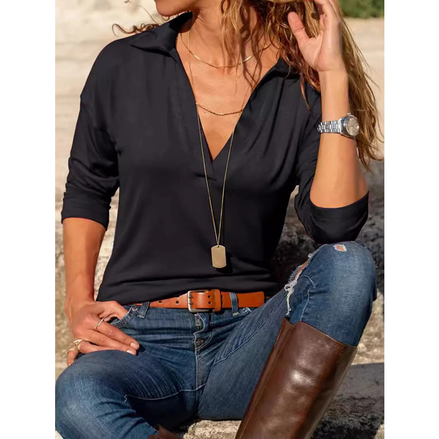 Johnny Collar Long Sleeve Top Apparel and Accessories