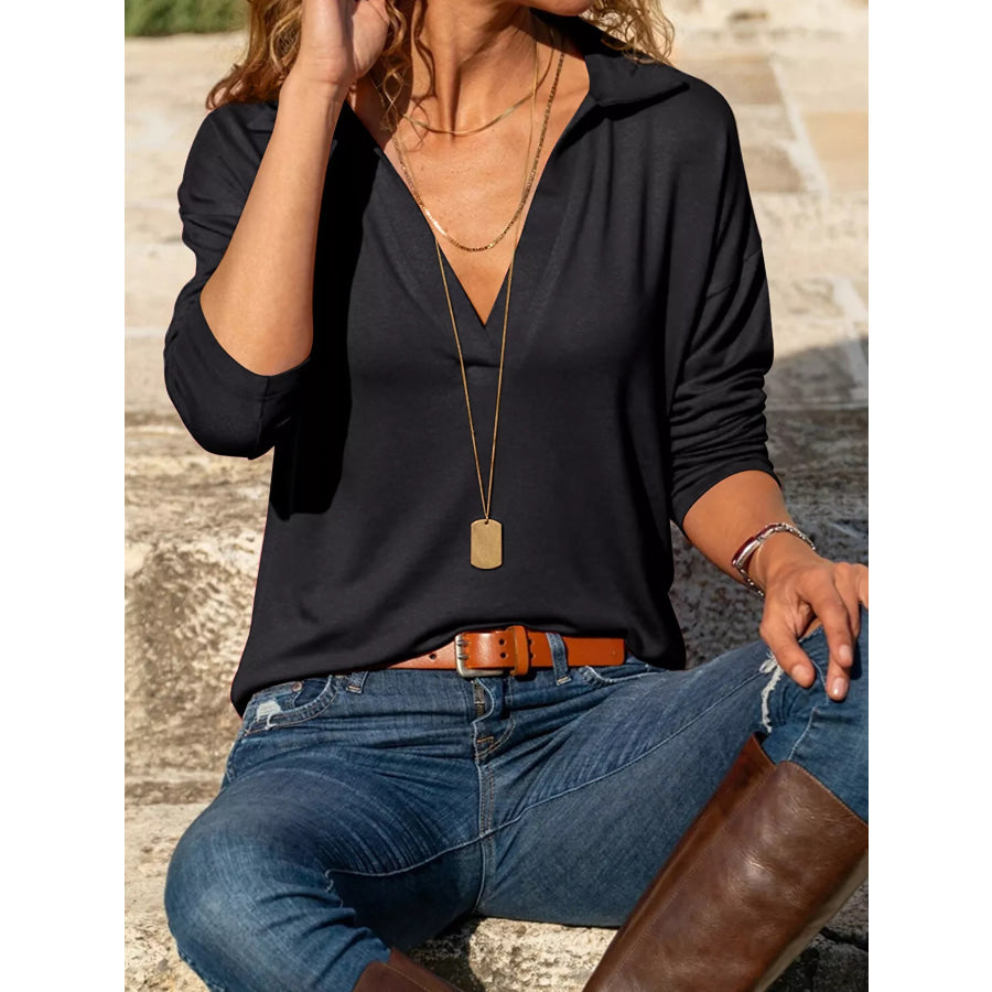 Johnny Collar Long Sleeve Top Black / S Apparel and Accessories