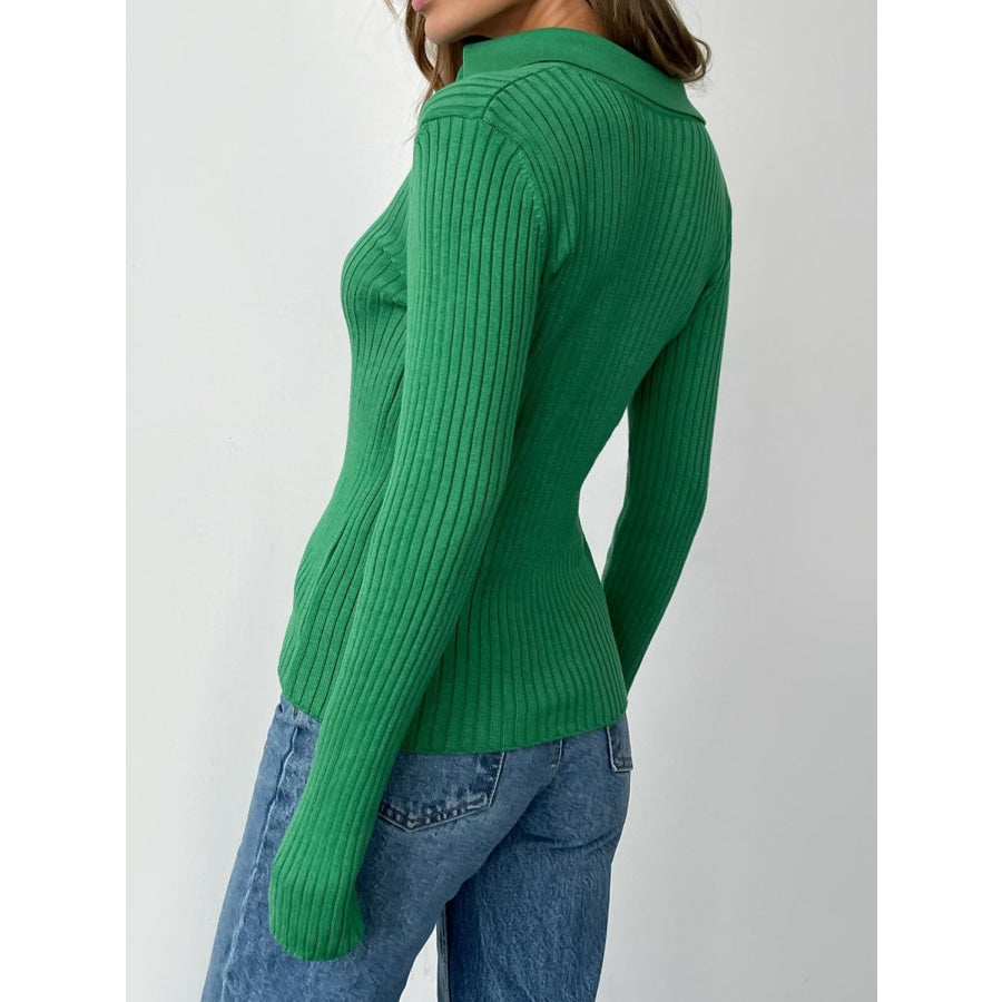 Johnny Collar Rib-Knit Top