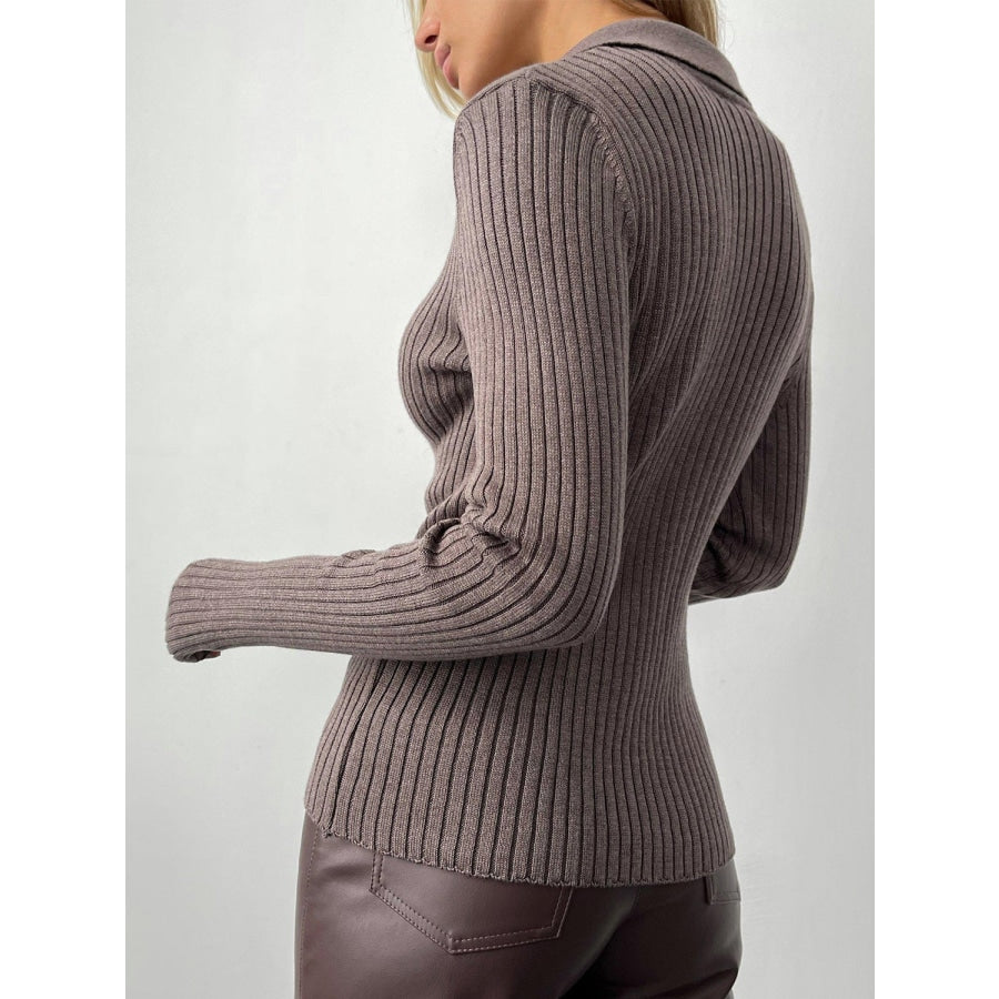 Johnny Collar Rib-Knit Top Chocolate / S