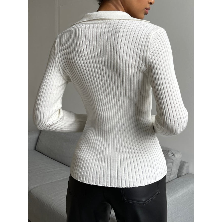 Johnny Collar Rib-Knit Top