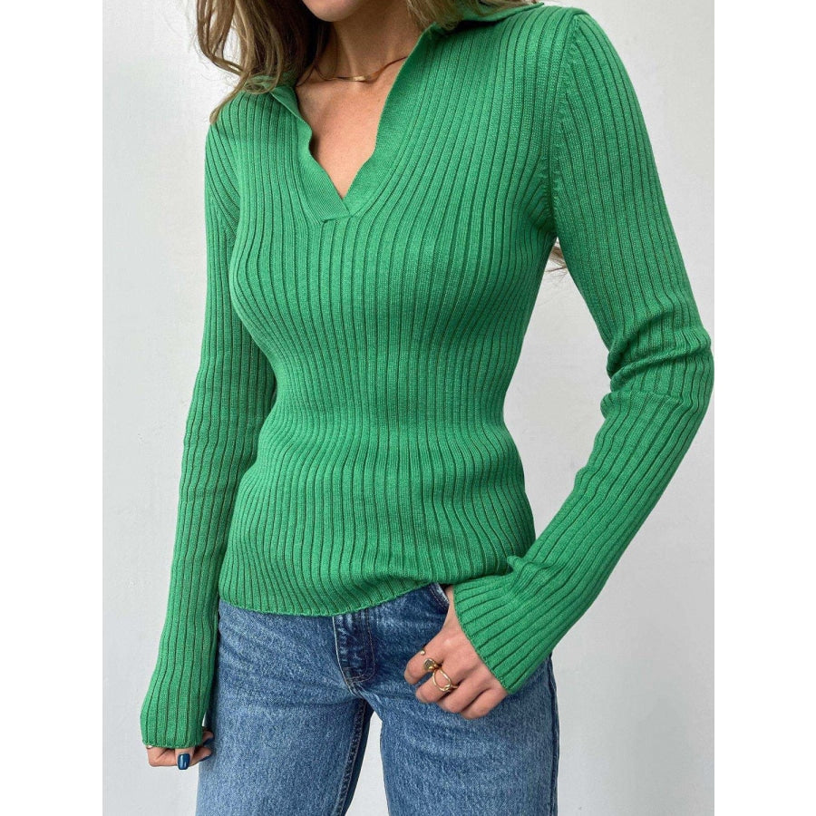 Johnny Collar Rib-Knit Top