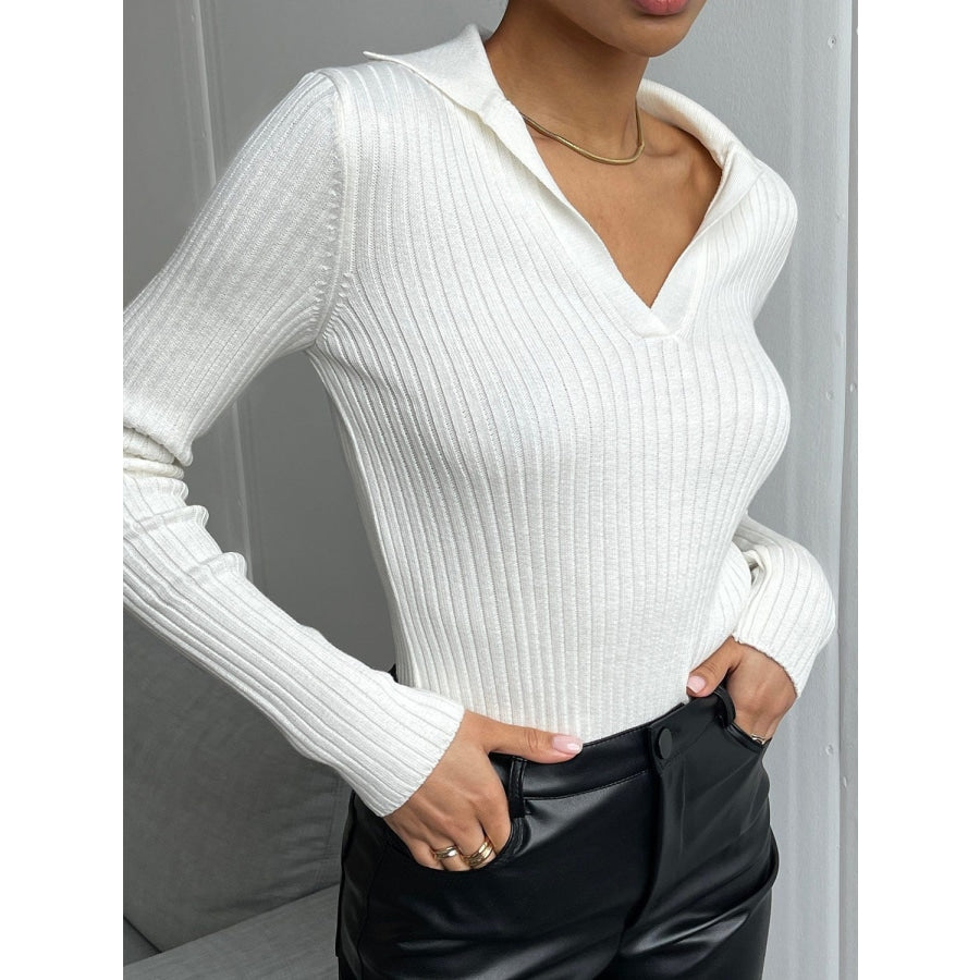 Johnny Collar Rib-Knit Top