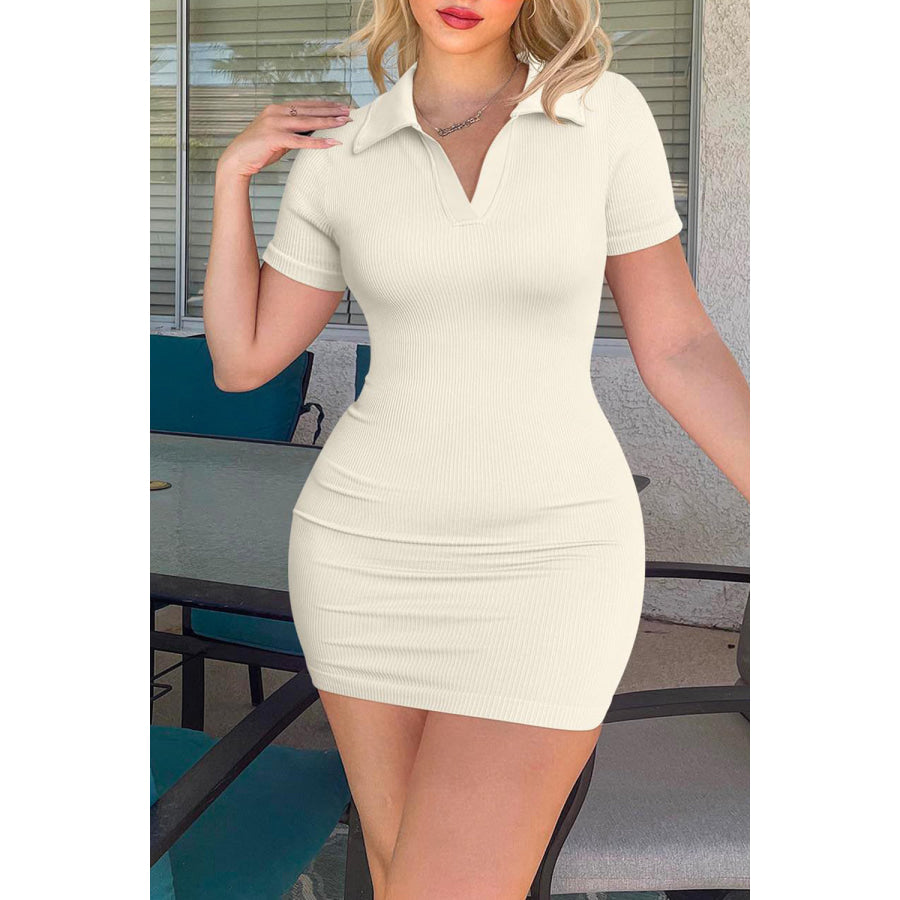 Johnny Collar Short Sleeve Active Dress Beige / S Apparel and Accessories