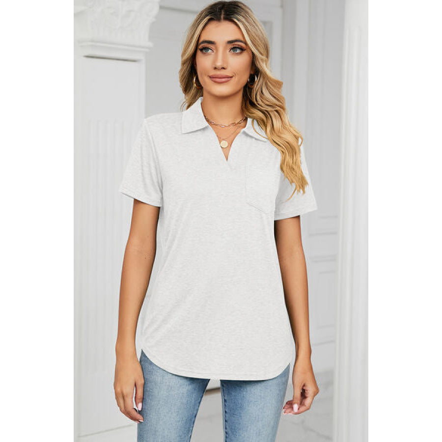 Johnny Collar Short Sleeve Blouse Apparel and Accessories