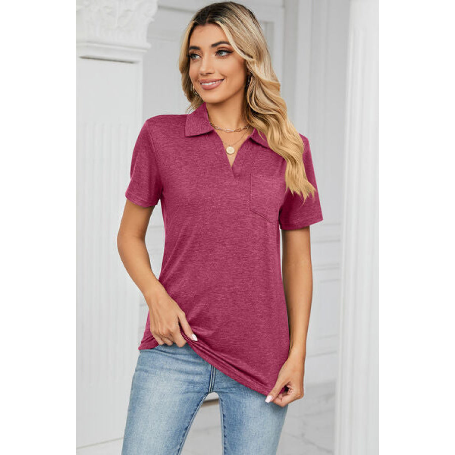 Johnny Collar Short Sleeve Blouse Apparel and Accessories