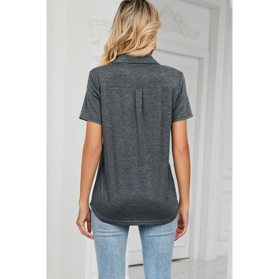 Johnny Collar Short Sleeve Blouse Charcoal / S Apparel and Accessories