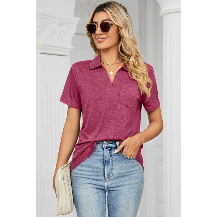 Johnny Collar Short Sleeve Blouse Cerise / S Apparel and Accessories