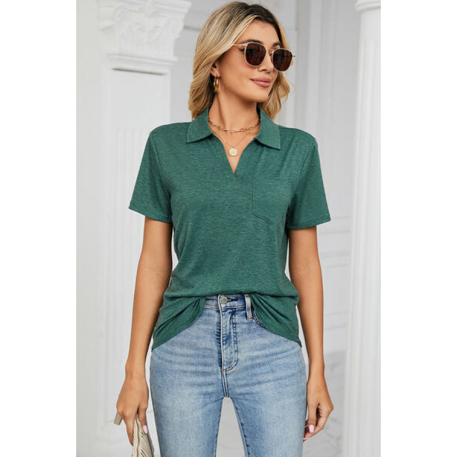 Johnny Collar Short Sleeve Blouse Green / S Apparel and Accessories