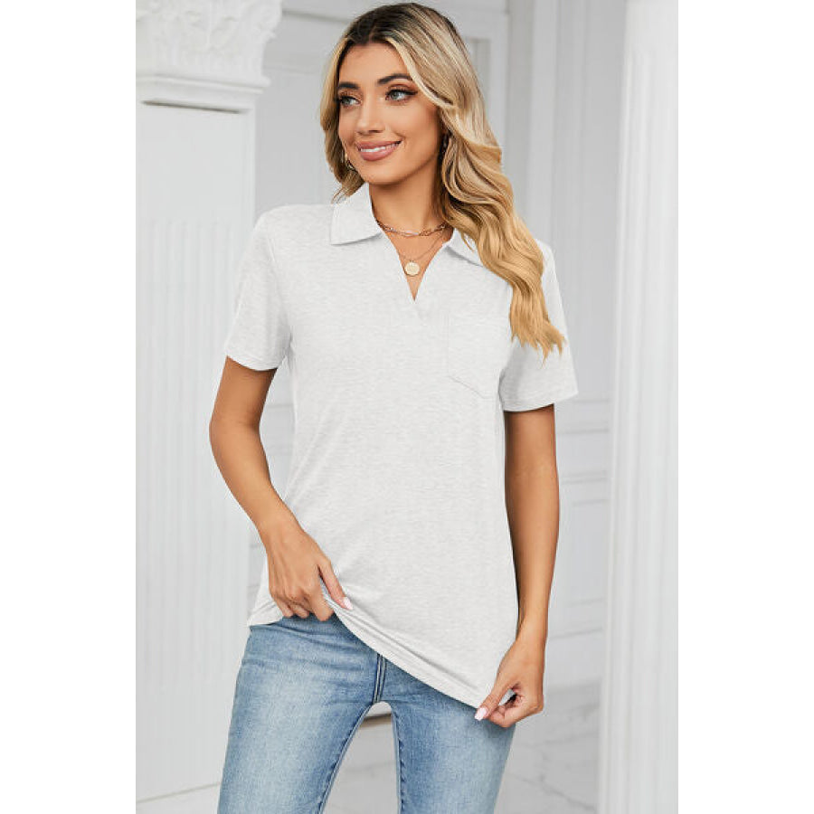 Johnny Collar Short Sleeve Blouse White / S Apparel and Accessories