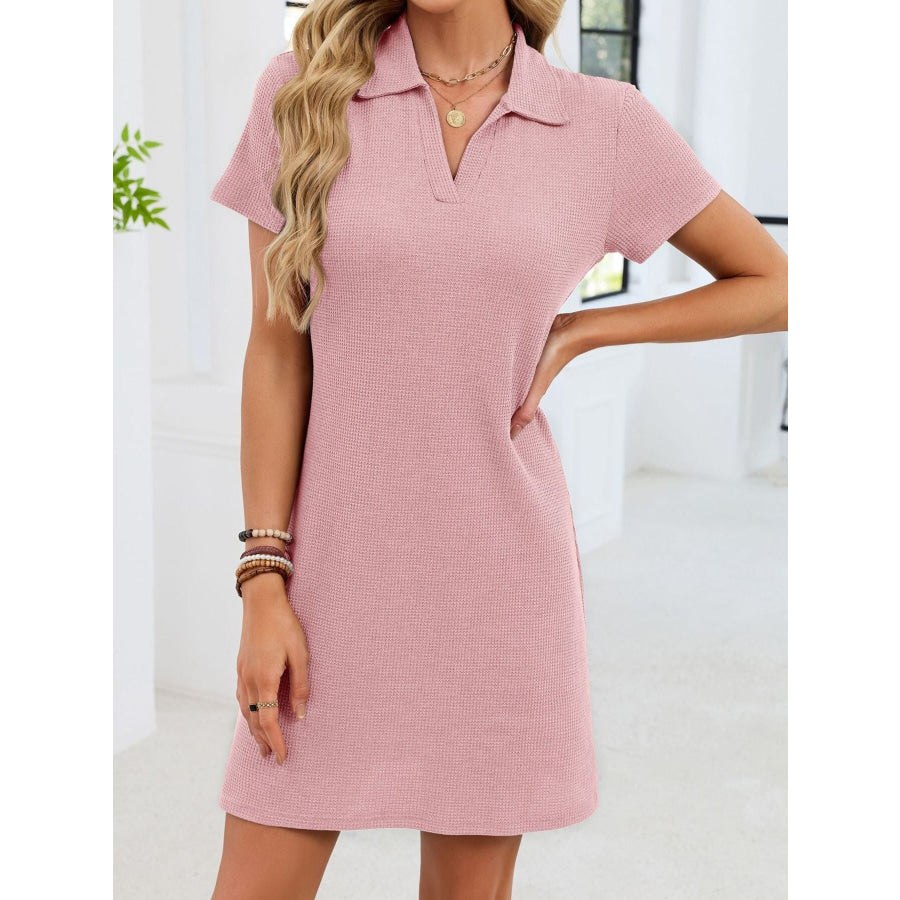 Johnny Collar Short Sleeve Dress Pink / S Apparel and Accessories