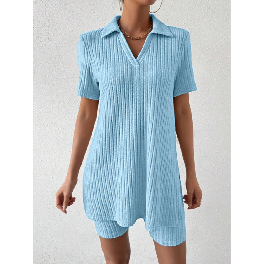 Johnny Collar Short Sleeve Top and Shorts Set Apparel and Accessories