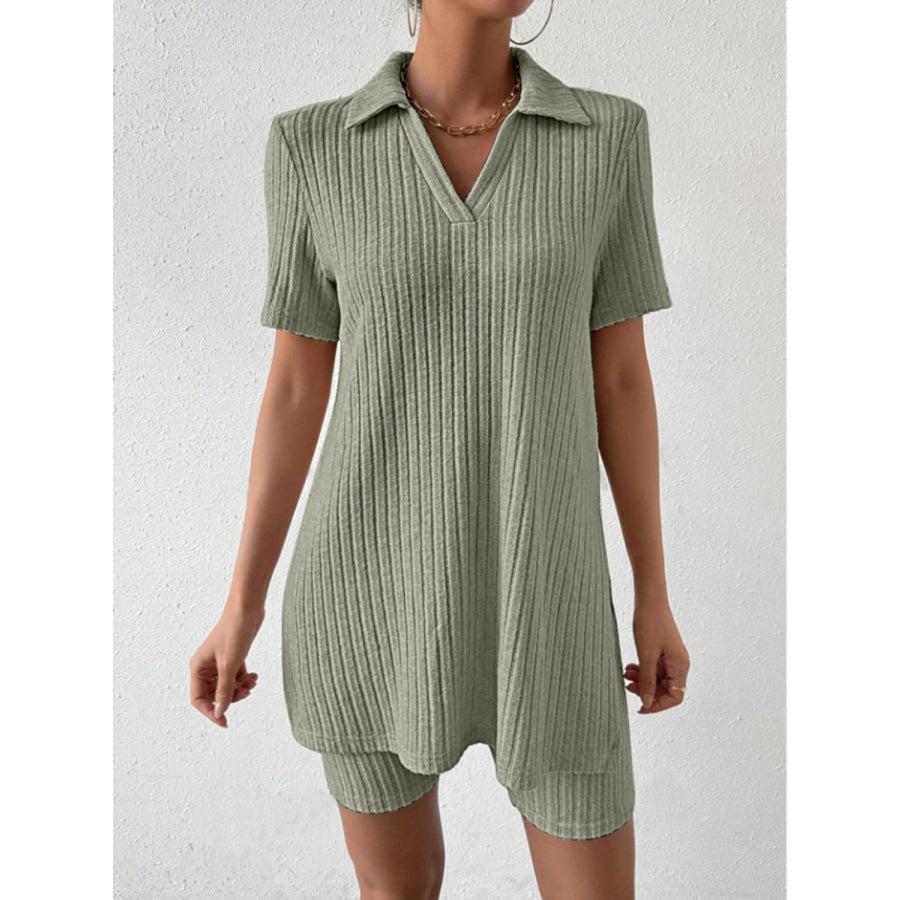 Johnny Collar Short Sleeve Top and Shorts Set Sage / S Apparel and Accessories