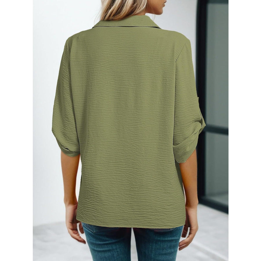 Johnny Collar Texture Blouse Apparel and Accessories