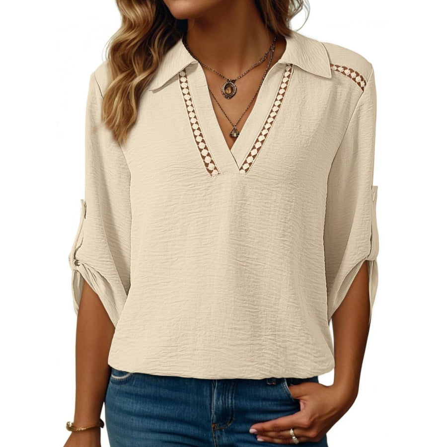 Johnny Collar Texture Blouse Apparel and Accessories
