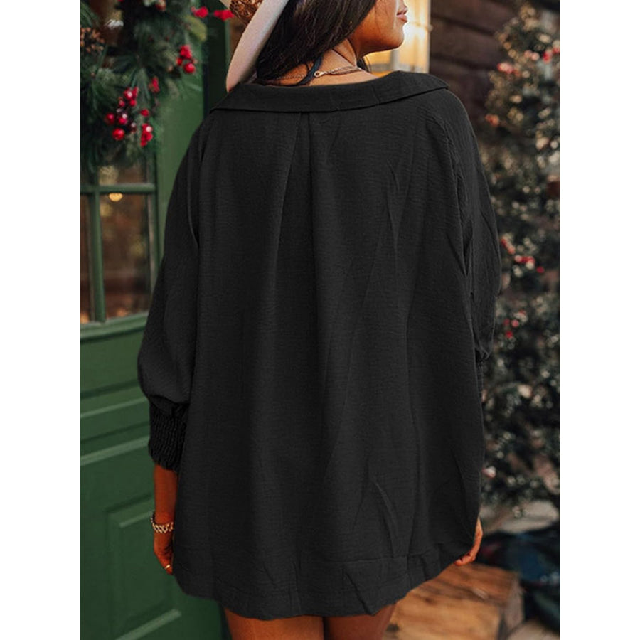 Johnny Collar Three-Quarter Sleeve Blouse Apparel and Accessories