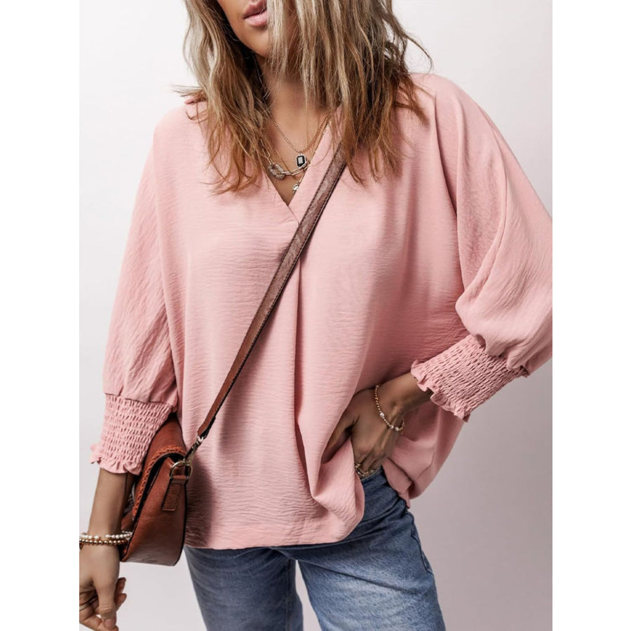 Johnny Collar Three-Quarter Sleeve Blouse Apparel and Accessories
