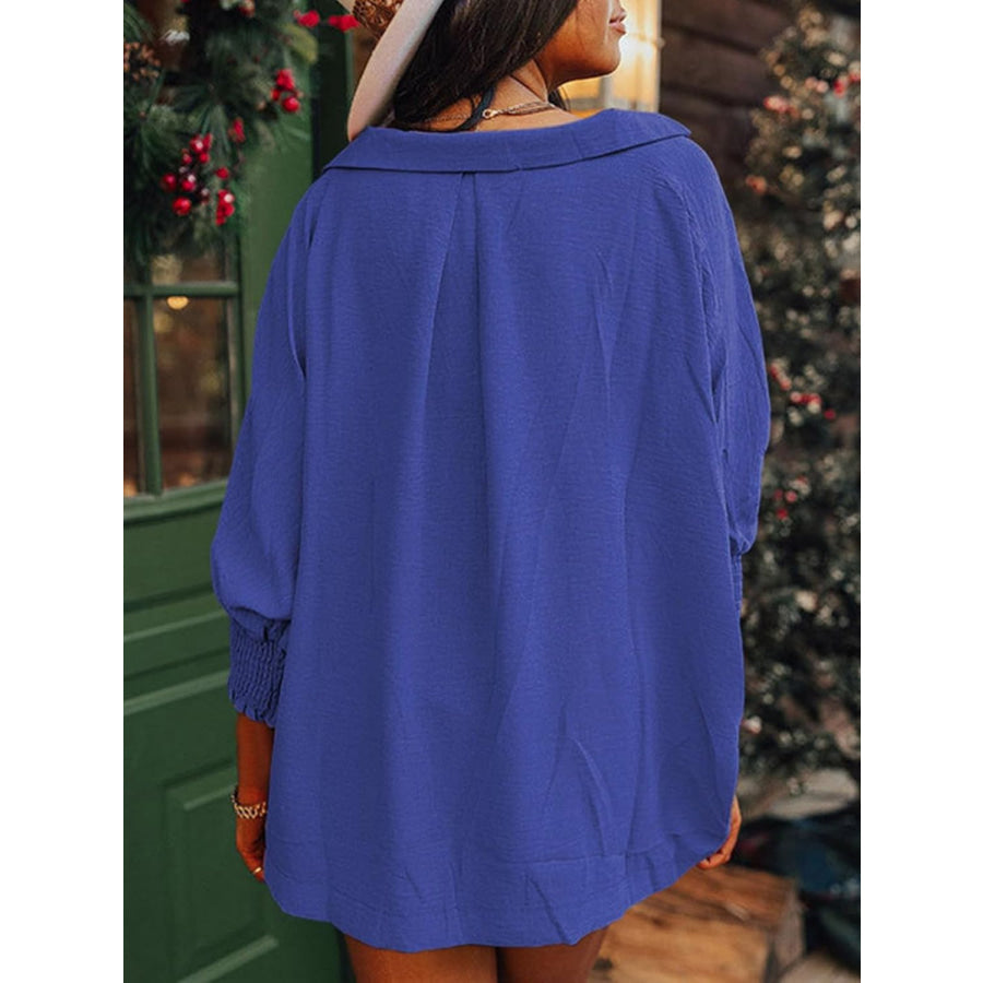 Johnny Collar Three-Quarter Sleeve Blouse Apparel and Accessories