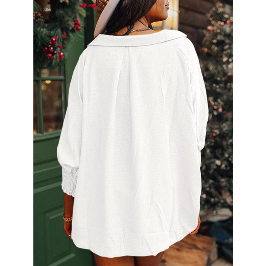 Johnny Collar Three-Quarter Sleeve Blouse Apparel and Accessories