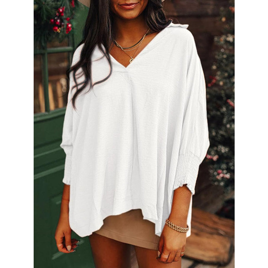 Johnny Collar Three-Quarter Sleeve Blouse White / S Apparel and Accessories