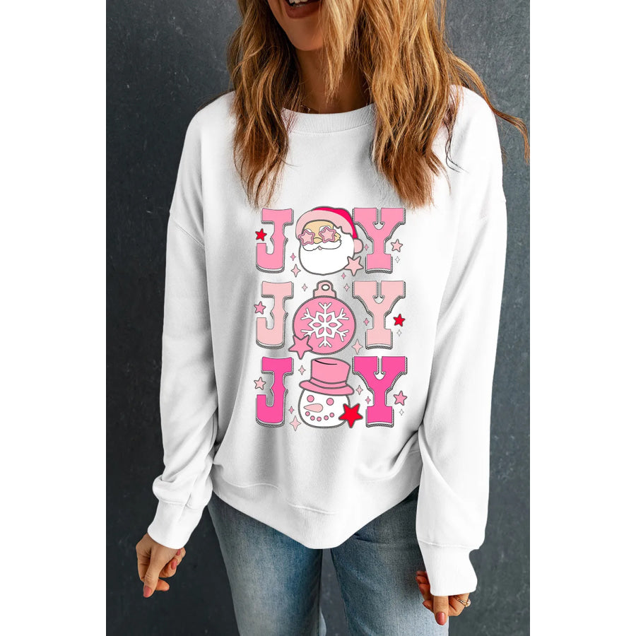 JOY Round Neck Long Sleeve Sweatshirt White / S Apparel and Accessories